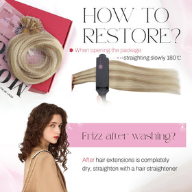 Moresoo U Tip Hair Extensions styled with curling wand