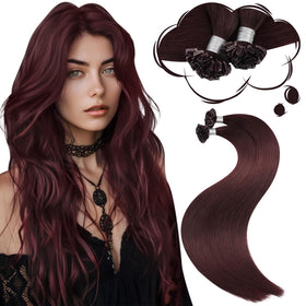 Moresoo U Tip Hair Extensions Wine Red 20 Inch front view