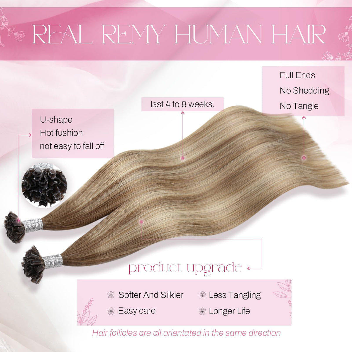 Moresoo Utip Hair Extensions Light Brown Ash Blonde side view