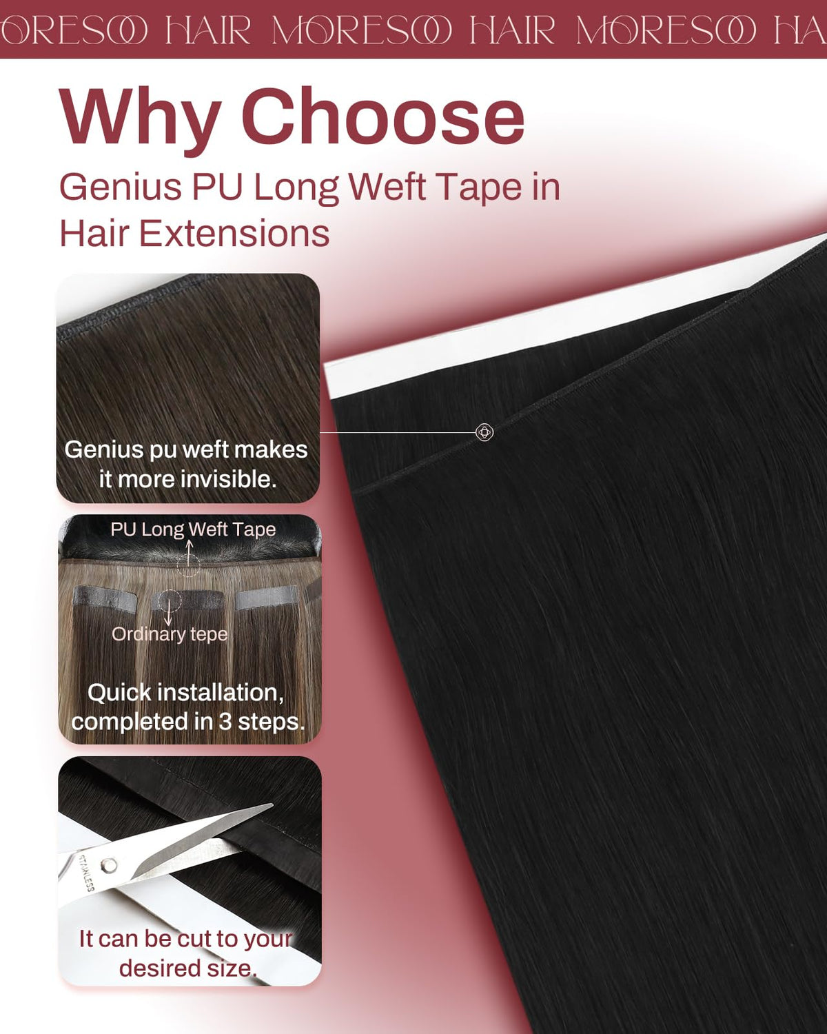 Moresoo Weft Tape Extensions packaging with accessories