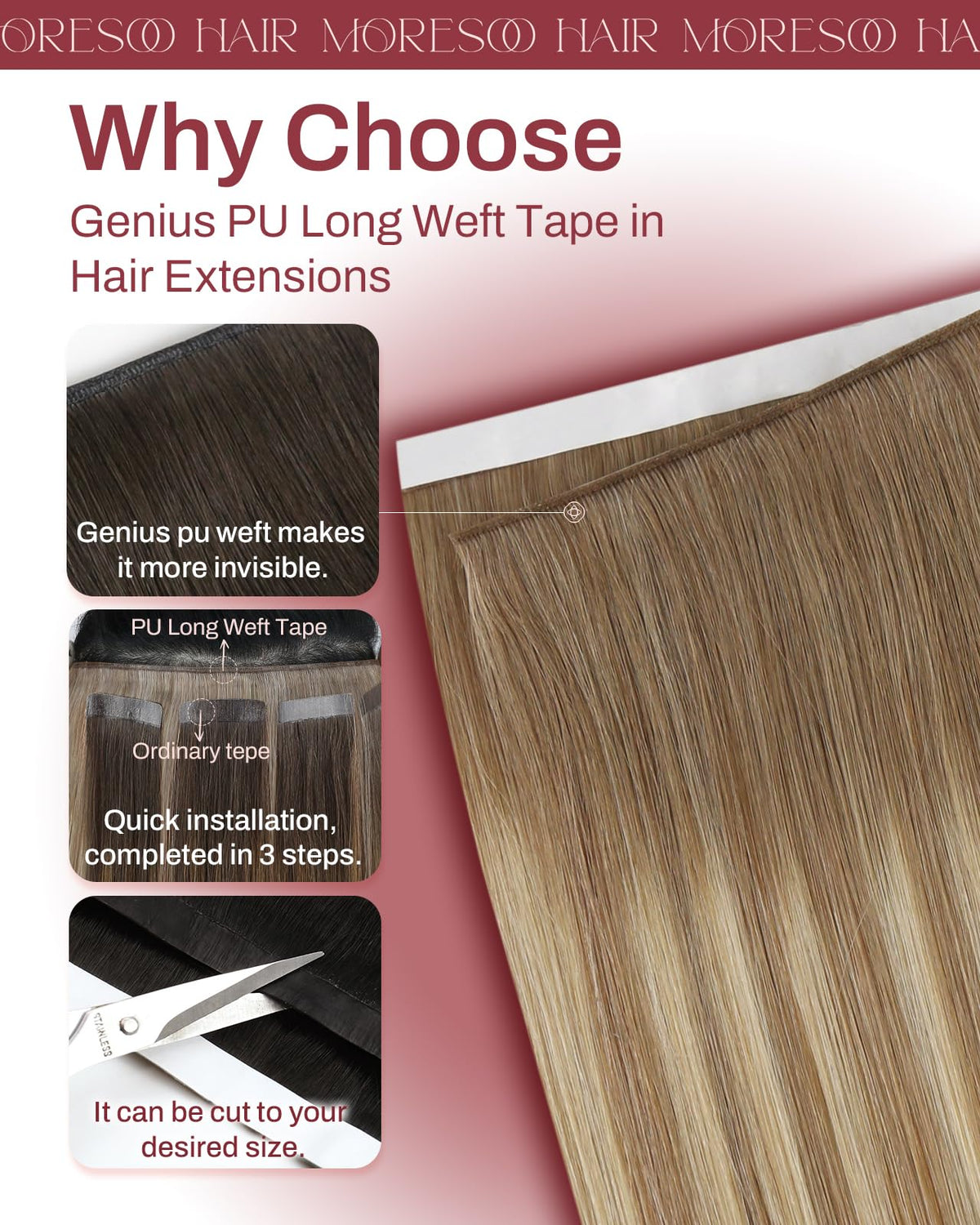 Moresoo Weft Tape Extensions packaging with accessories