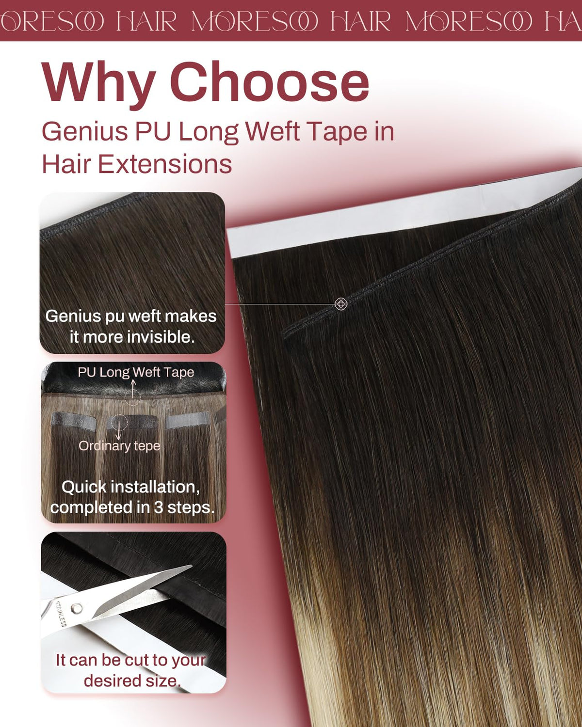 Moresoo Weft Tape Hair Extensions packaging and accessories