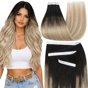 Moresoo Weft Tape in Extensions brown blonde 22 inch front view