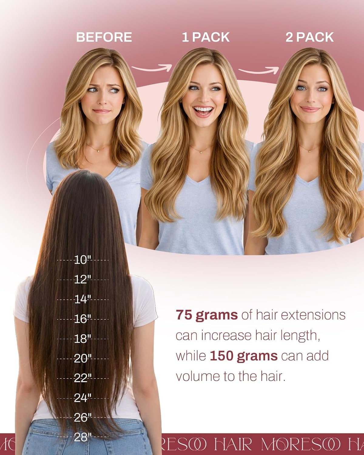 Moresoo Weft Tape in Extensions length comparison