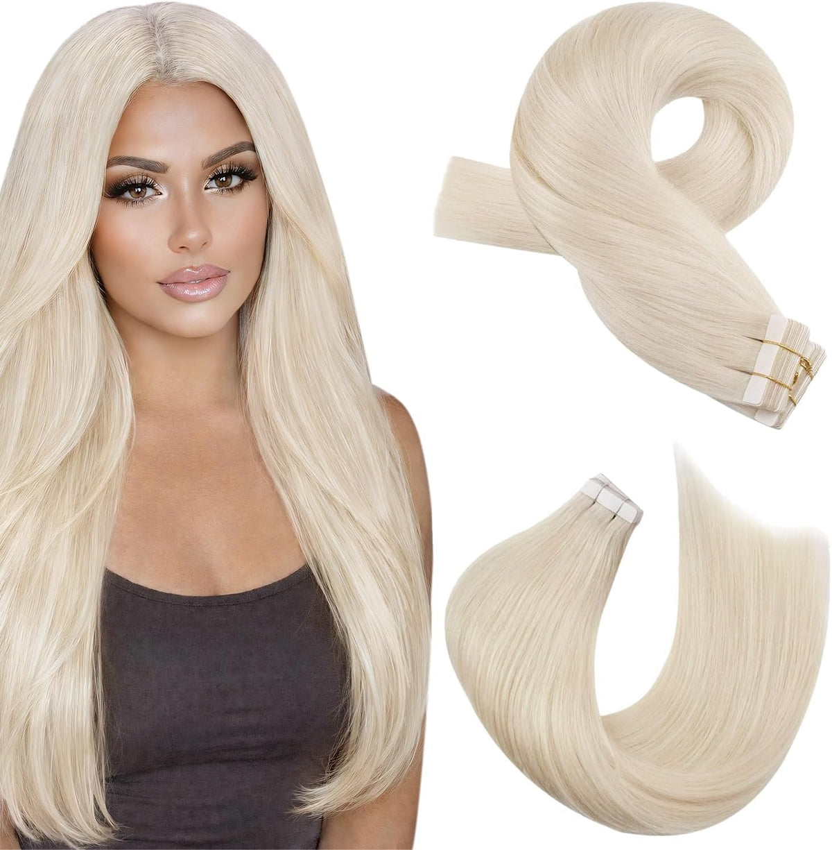 Moresoo White Blonde Tape in Hair Extensions 22 Inch front view