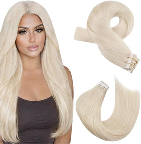 Moresoo White Blonde Tape in Hair Extensions 22 Inch front view