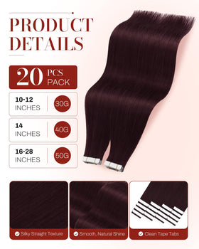 Moresoo Wine Red Tape in Hair Extensions close-up of weft