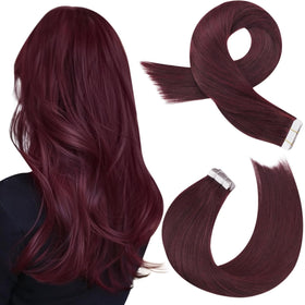 Moresoo Wine Red Tape in Hair Extensions front view