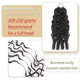 MORGENSTAR Burmese Curly Crochet Hair displayed with crochet hook
