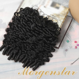 MORGENSTAR Burmese Curly Hair Extensions on a hair rack