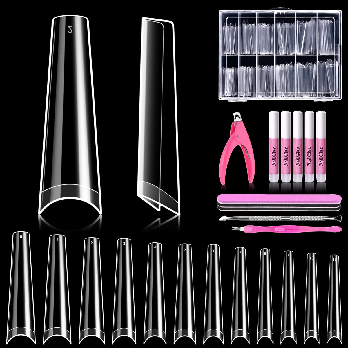 MORGLES 240 Pcs Extra Long Coffin Nail Tips Set front view