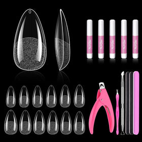 MORGLES 480Pcs Clear Almond Fake Nail Tips Kit full view