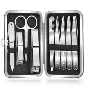 MORGLES 9 Pcs Tweezers Set in compact case front view