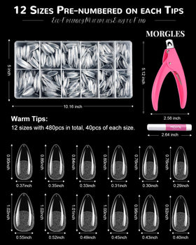 MORGLES clear almond tips displayed with nail art designs
