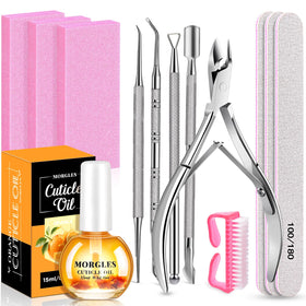 MORGLES Cuticle Remover Tools Set including cuticle oil and nail files
