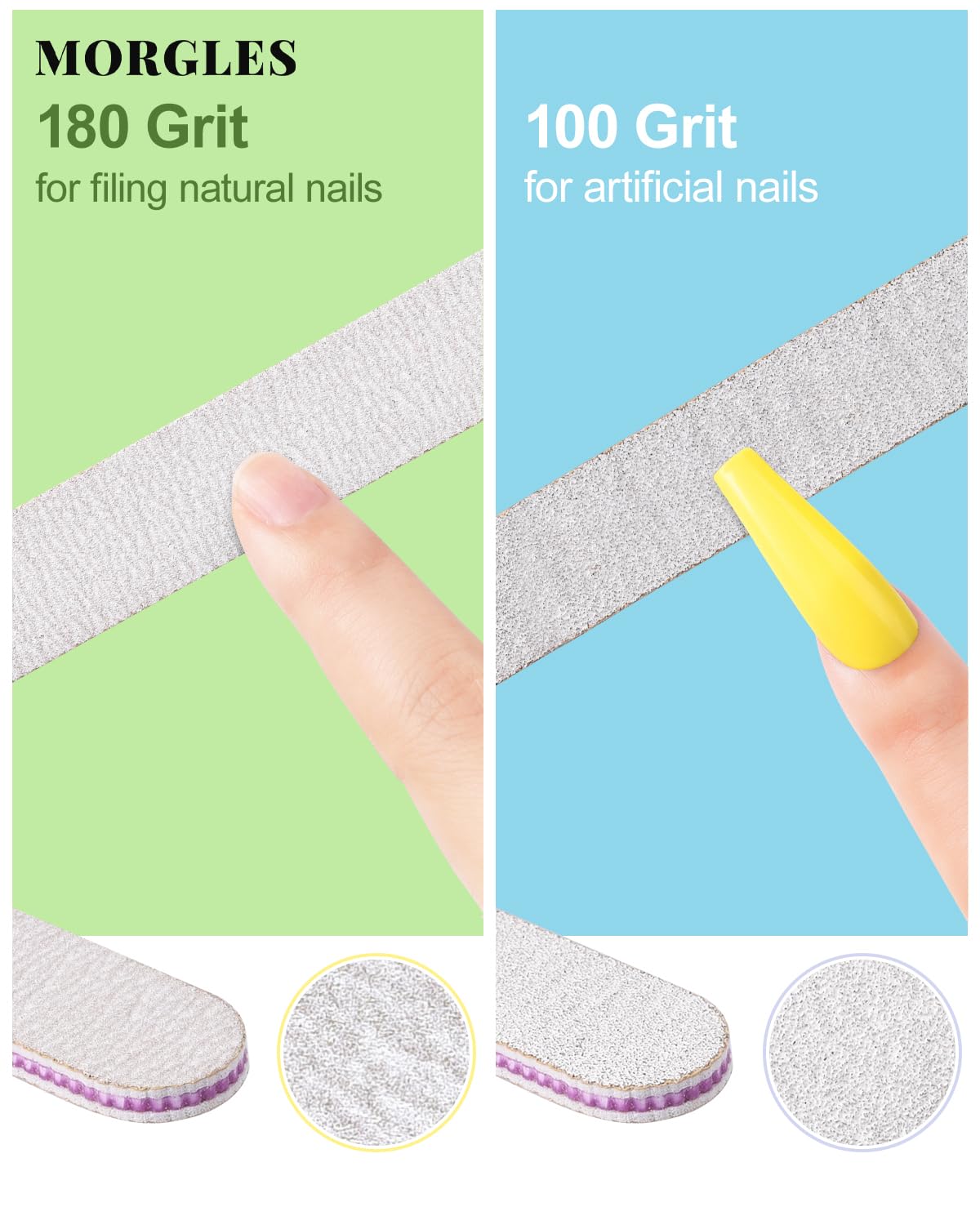 MORGLES nail buffer block in use on natural nails
