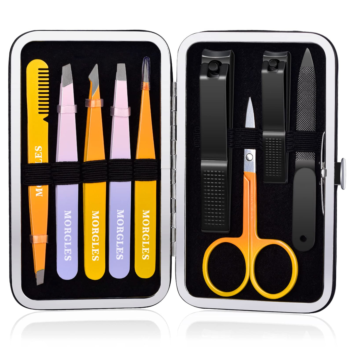 MORGLES Tweezers Set 9 Pcs in colourful case