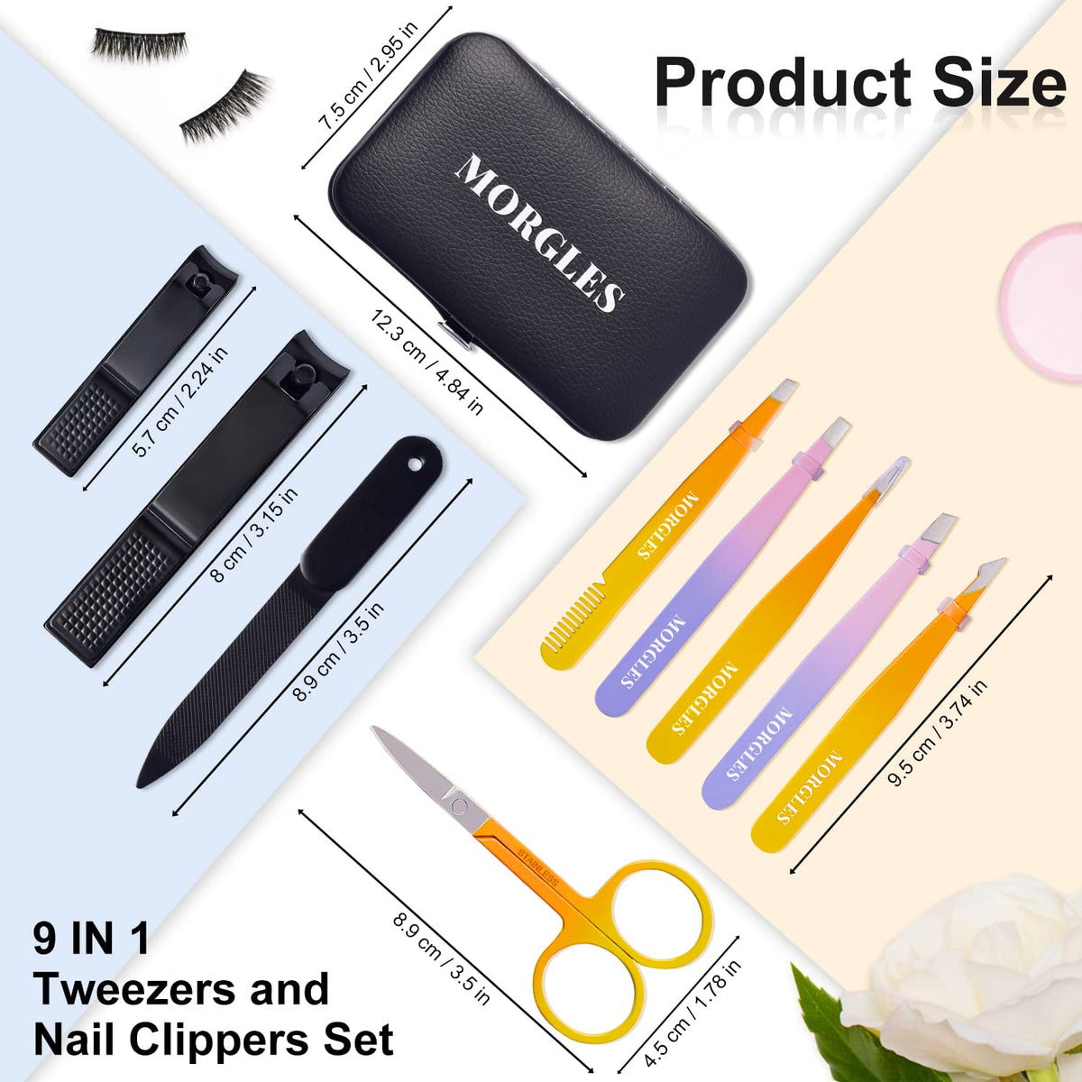 MORGLES Tweezers Set displayed with grooming items