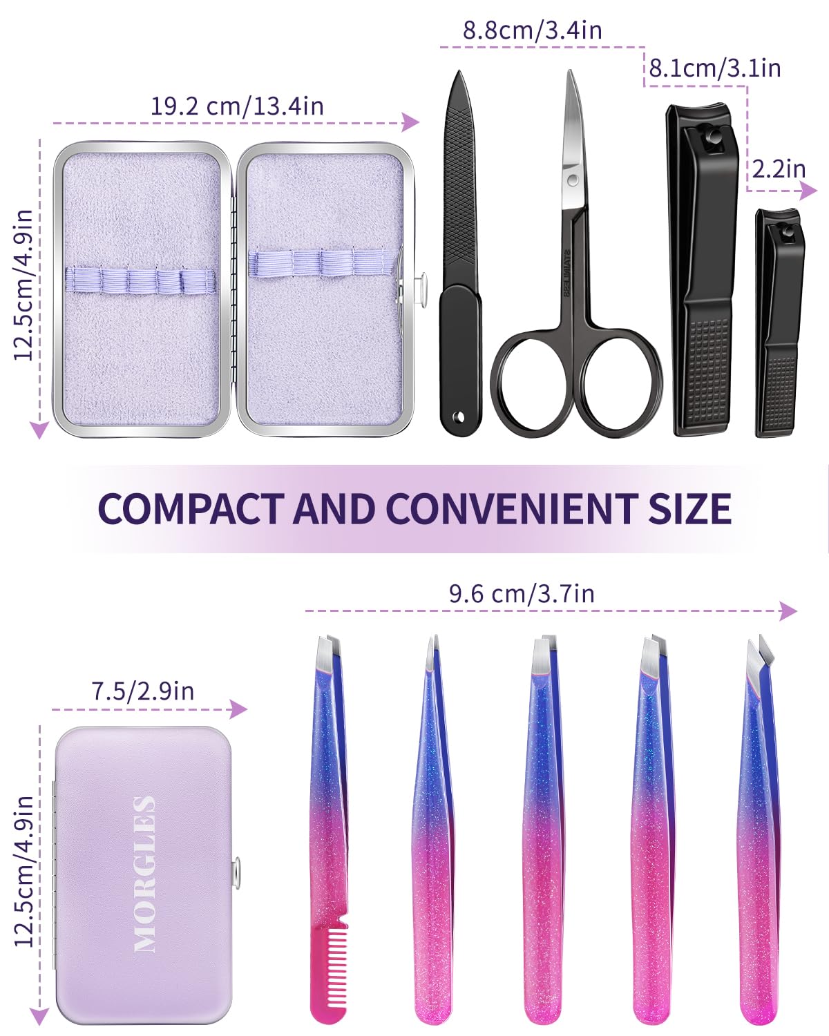 MORGLES tweezers set on bathroom counter