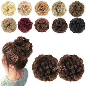 MORICA 2PCS Messy Bun Hair Piece front view in Dark Brown Mixed Light Auburn