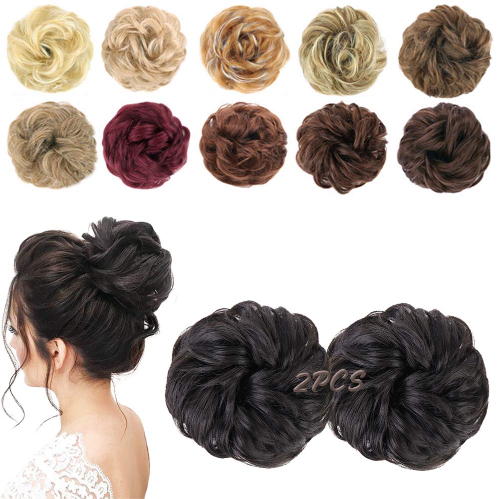 MORICA 2PCS Messy Bun Hair Piece in brown black front view