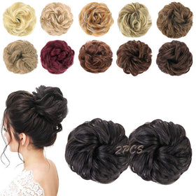 MORICA 2PCS Messy Bun Hair Piece in brown black front view