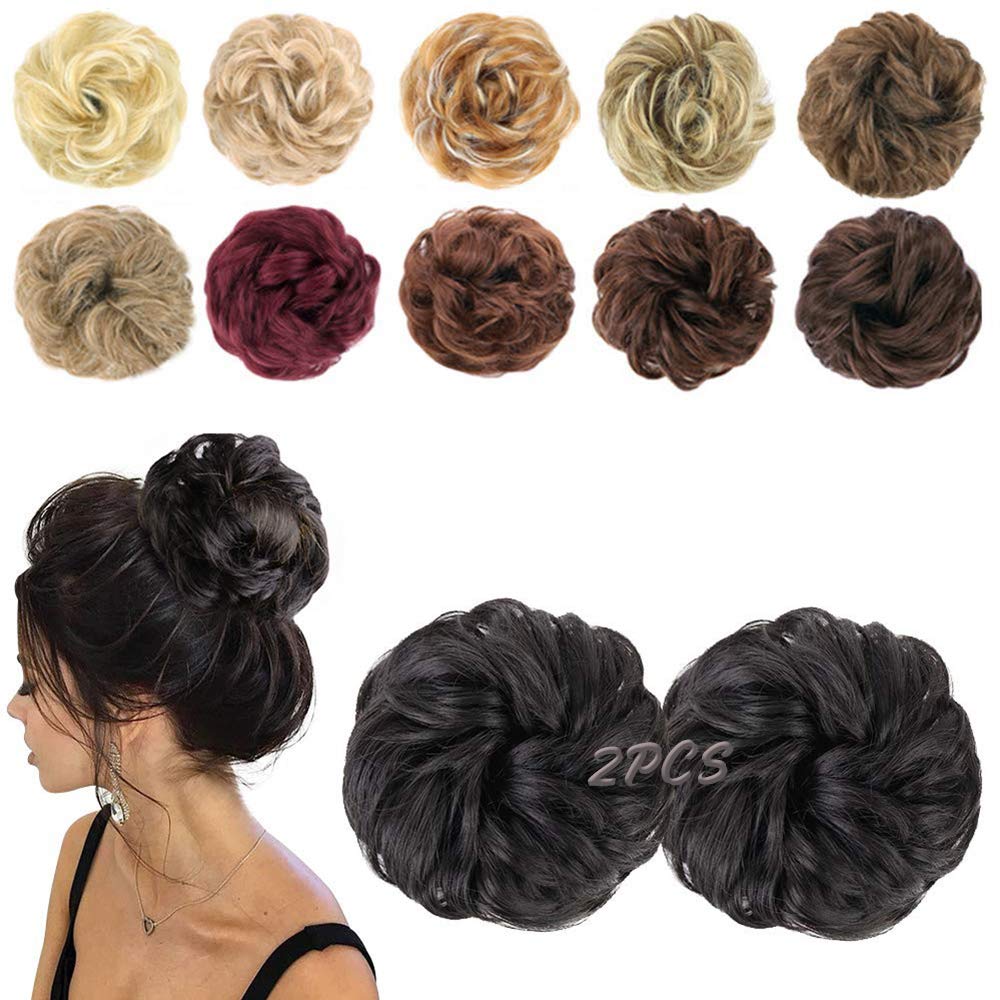 MORICA Messy Bun Hair Piece 2PCS Natural Black front view