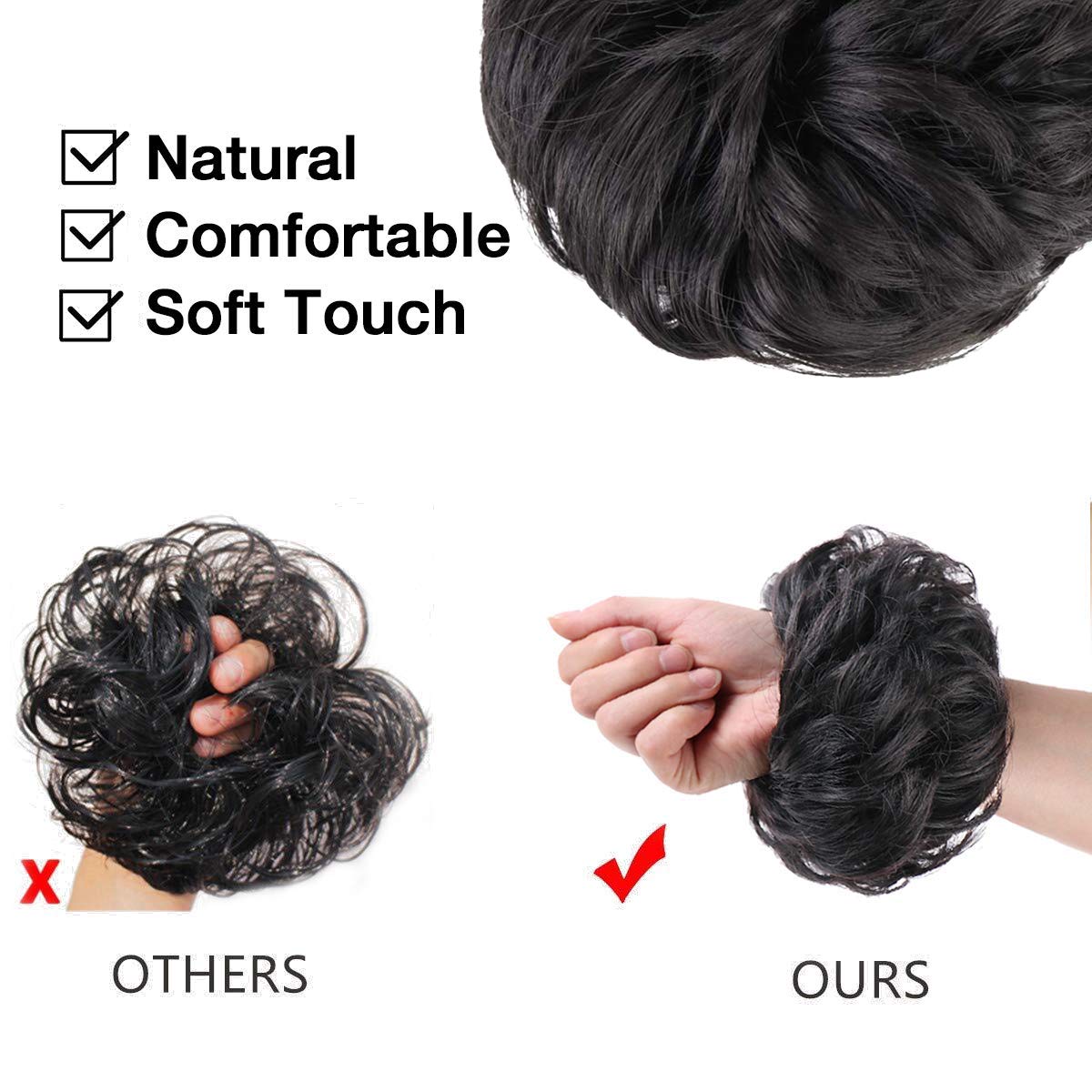 MORICA Messy Bun Hair Piece 2PCS Natural Black in use at a party
