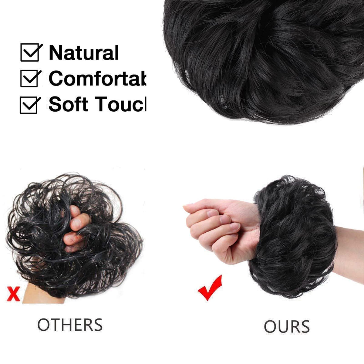 MORICA Messy Bun Hair Piece Jet Black in use at a party