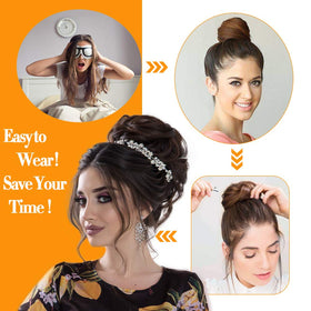 MORICA Messy Bun Hair Piece styled in a bun