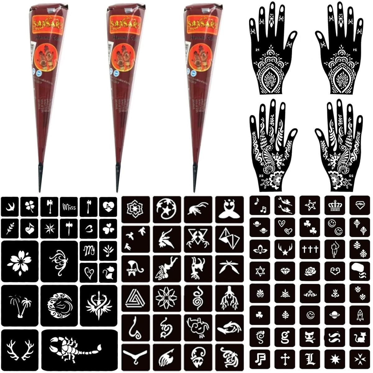 Moricher Temporary Tattoo Kit with 3 henna cones and stencils