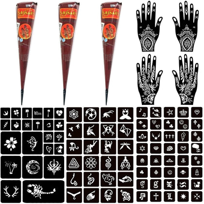 Moricher Temporary Tattoo Kit with 3 henna cones and stencils