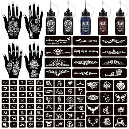 Moricher Temporary Tattoo Kit with 5 ink bottles and stencils