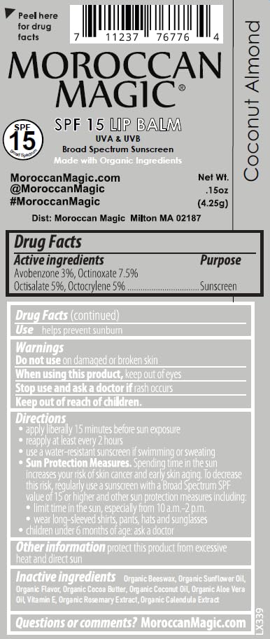 Moroccan Magic Coconut Almond Lip Balm SPF 15 on a beach background