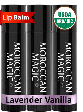 Moroccan Magic Organic Lavender Vanilla Lip Balm 3 Pack front view