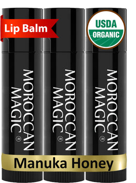 Moroccan Magic Organic Manuka Honey Lip Balm 3 Pack front view