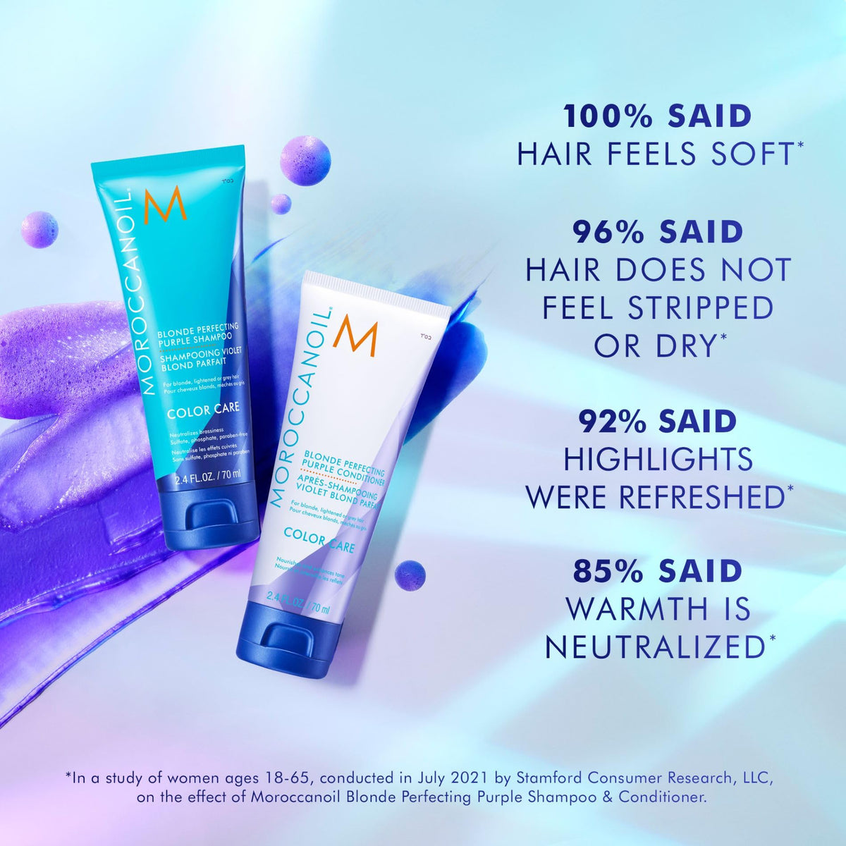 Moroccanoil Blonde Perfecting Purple Shampoo back view 80g