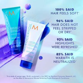 Moroccanoil Blonde Perfecting Purple Shampoo packaging side view