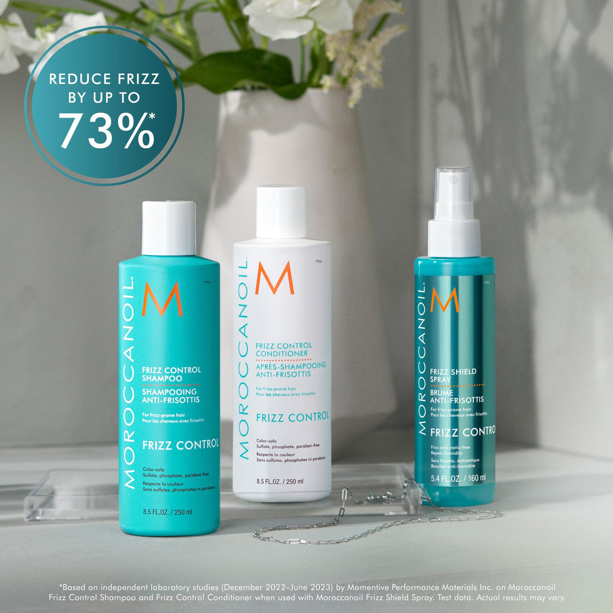 Moroccanoil Frizz Shield bottle against a white background