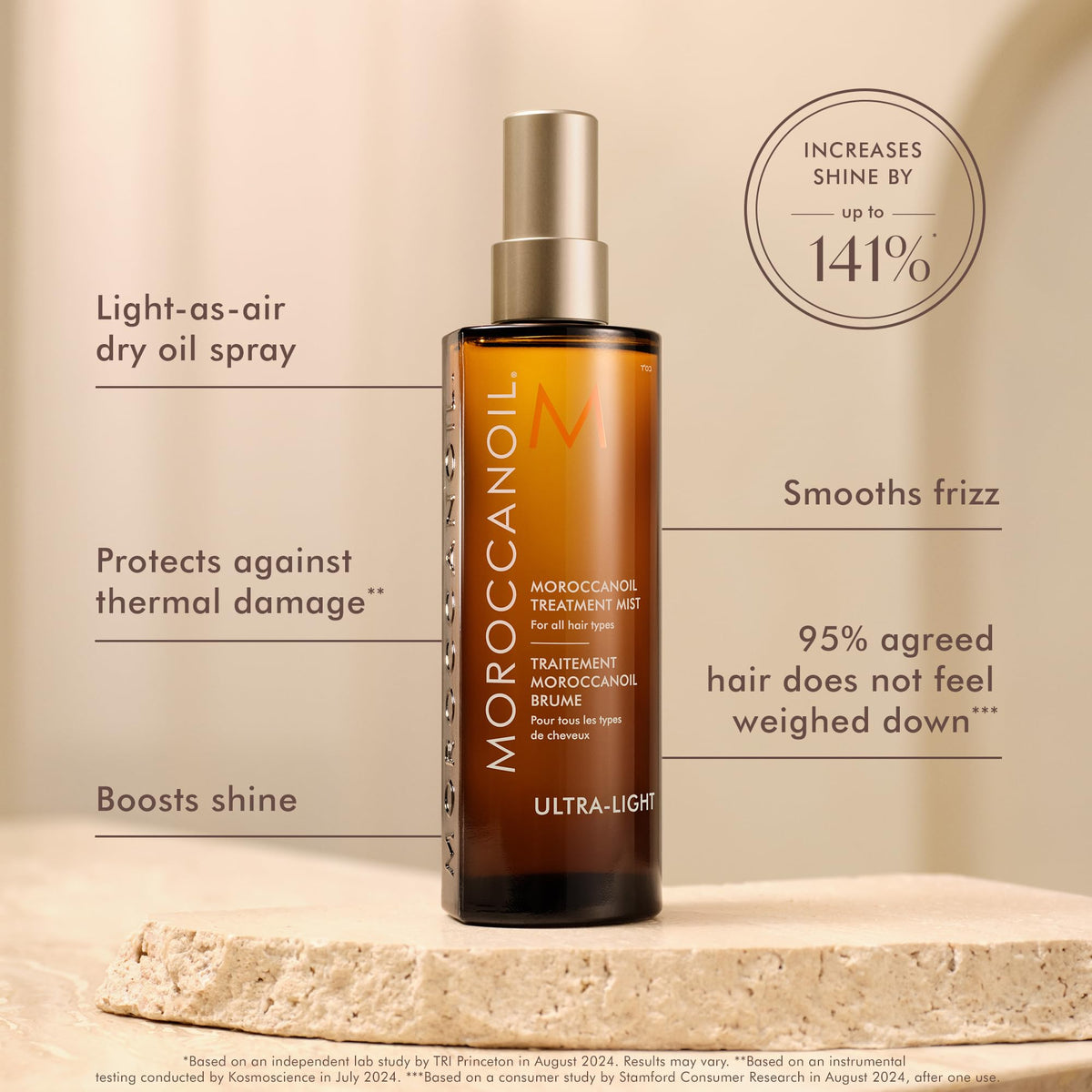 Moroccanoil Hair Oil Mist 3.4 Fl. Oz. on a bathroom counter