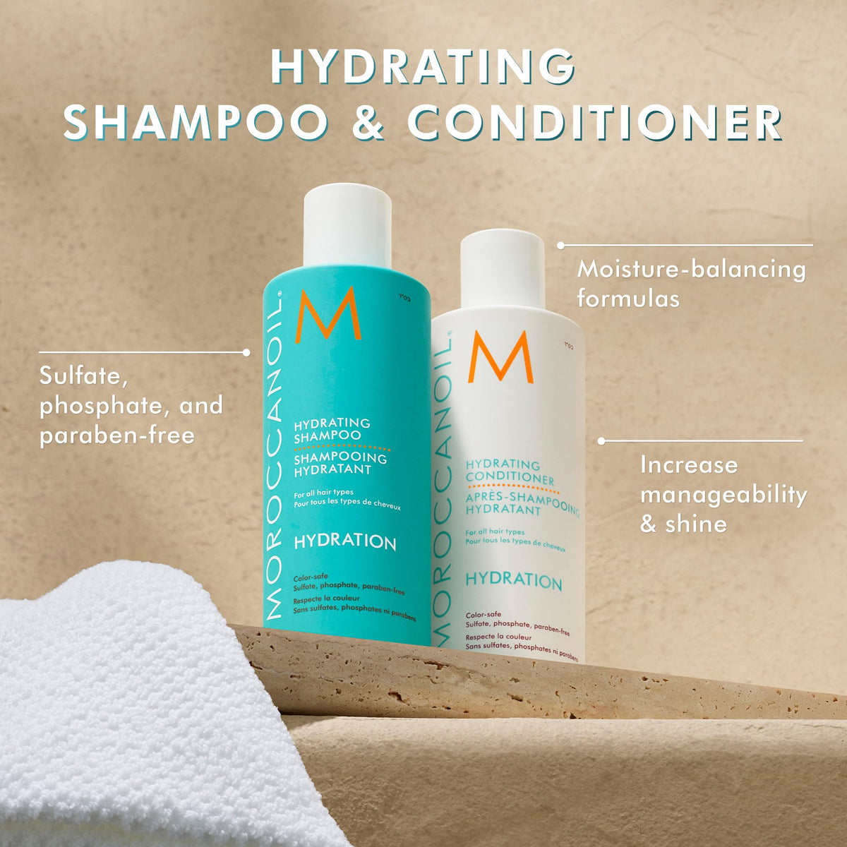 Moroccanoil Hydrating Shampoo in a bathroom setting