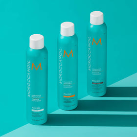 Moroccanoil Luminous Hairspray in a bathroom setting