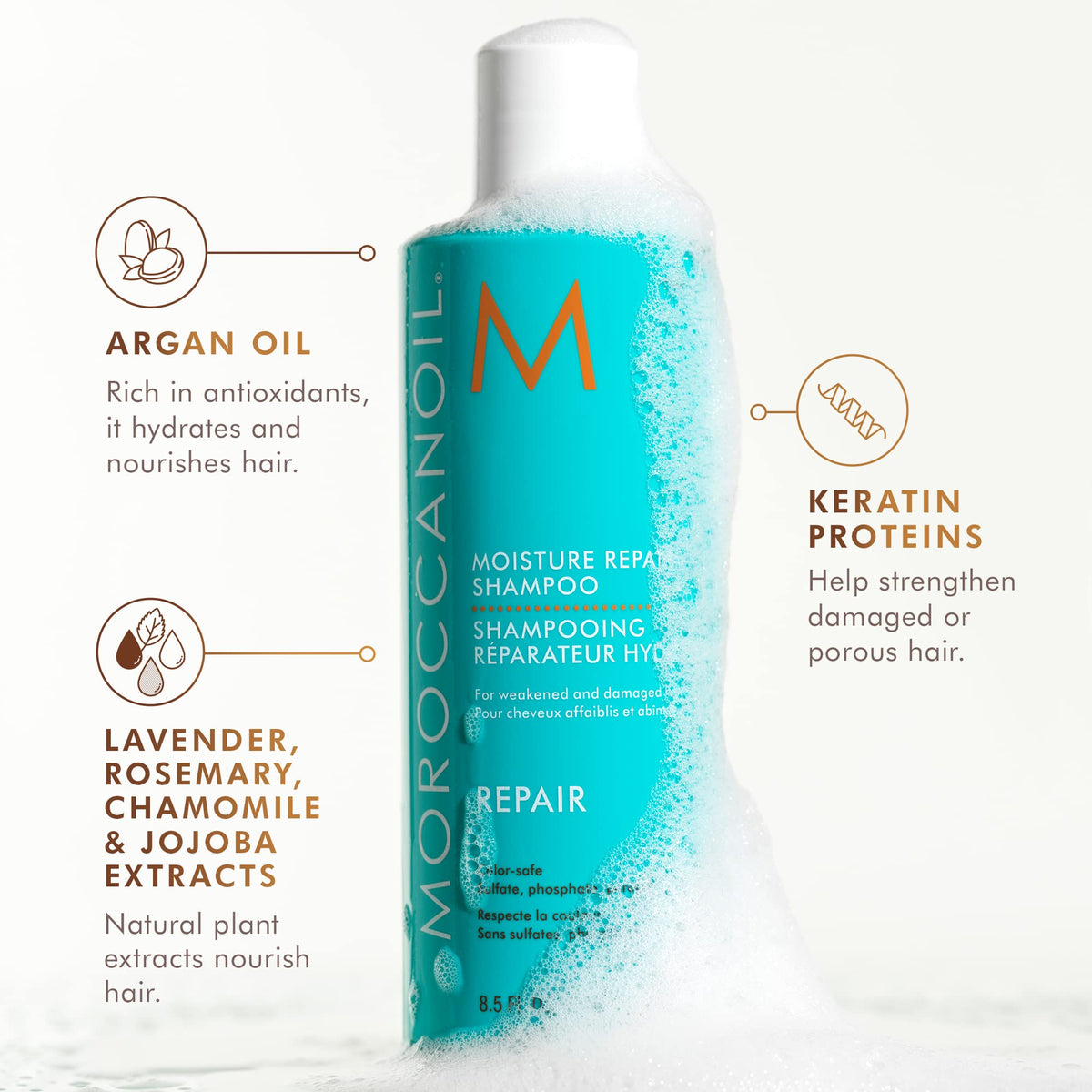 Moroccanoil Moisture Repair Shampoo bottle side view