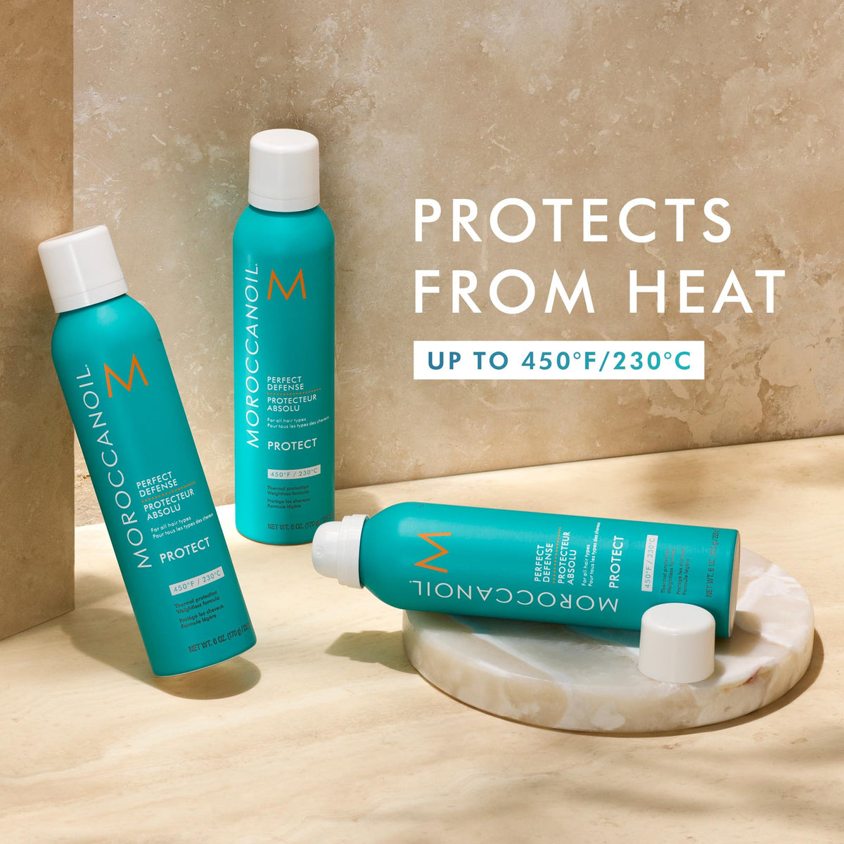 Moroccanoil Perfect Defense Heat Protectant with styling tools