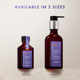 Moroccanoil Purple Hair Oil on a vanity