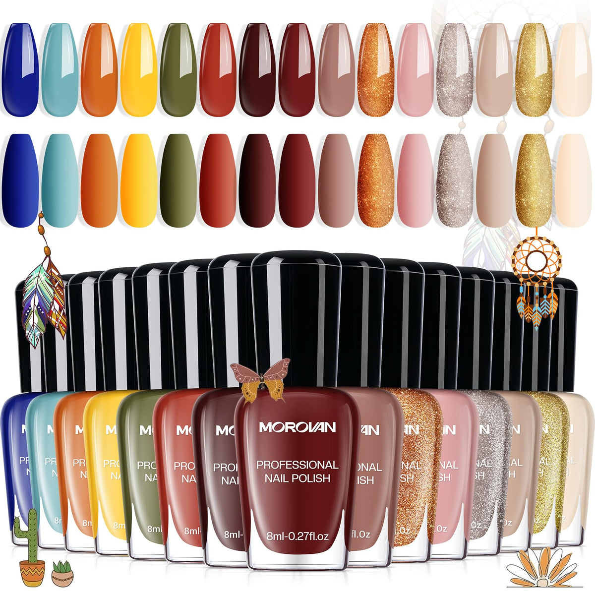 Morovan 15-Color Boho Nail Polish Set with vibrant shades