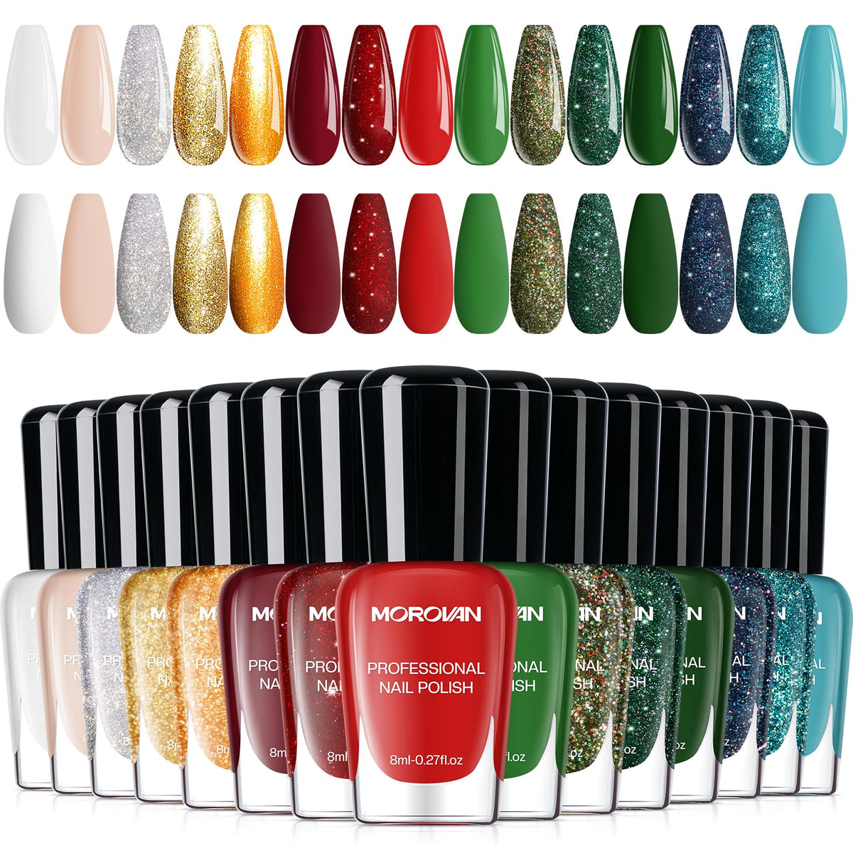 Morovan Christmas Nail Polish Set featuring 15 vibrant colours