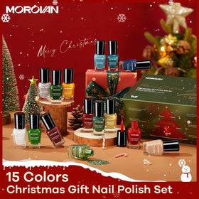 Morovan nail polish kit showing all 15 colours on display