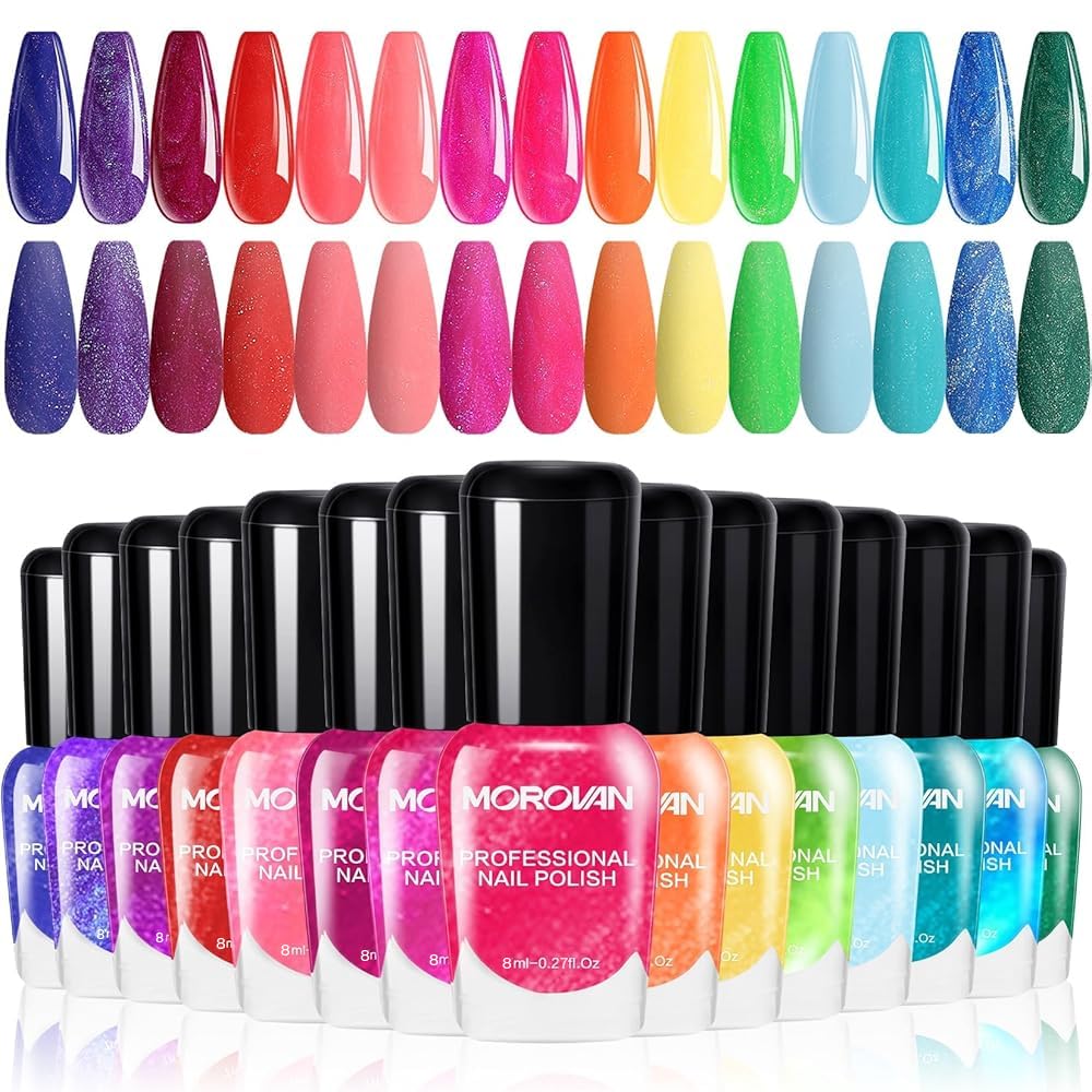 Morovan Nail Polish Set 15 bright colours front view