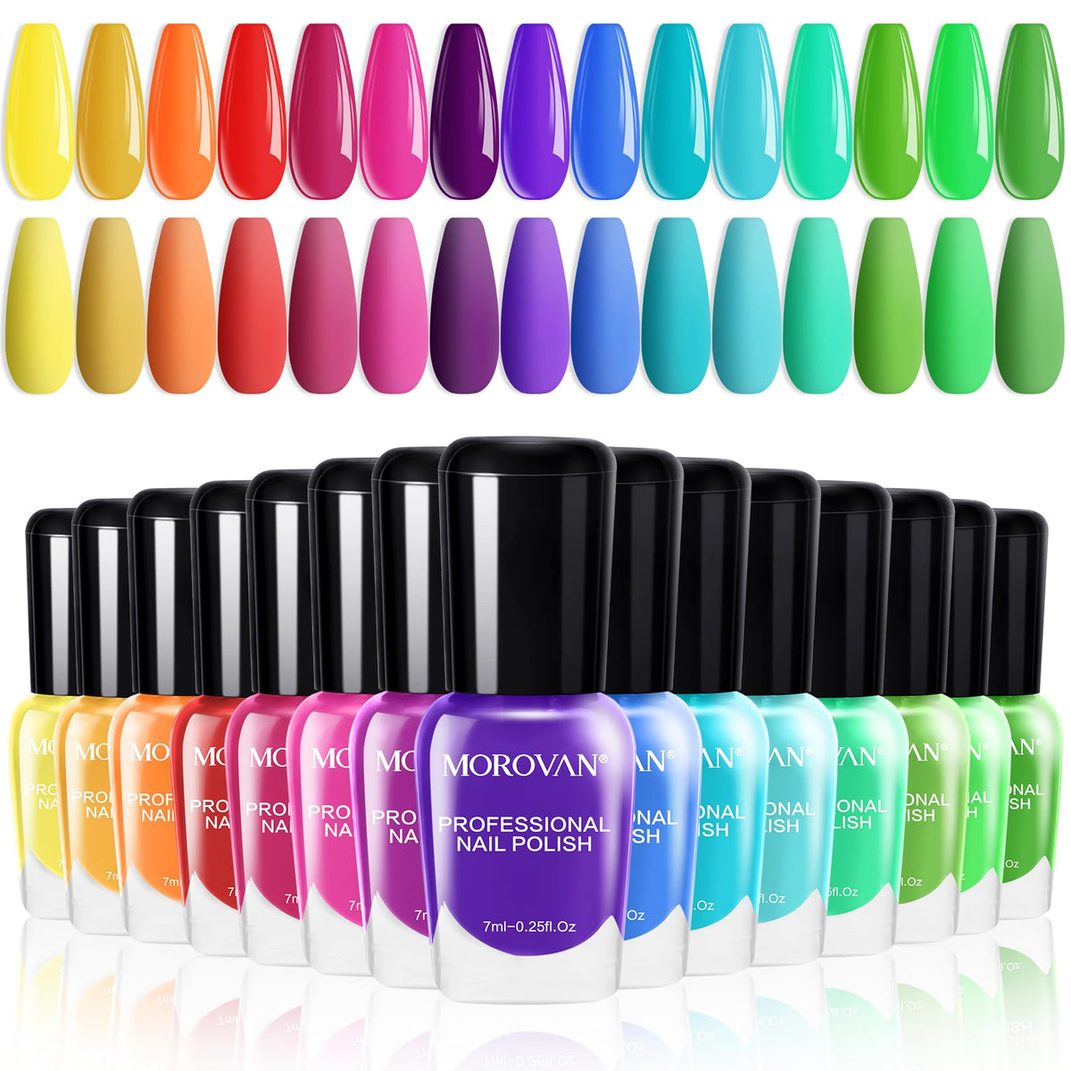 Morovan Nail Polish Set with 15 bright colours displayed